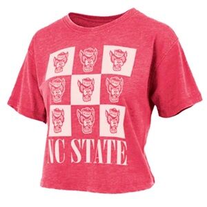NWT NC State Wolfpack Women's Heathered Red Checkered Wolfhead Crop Top, L